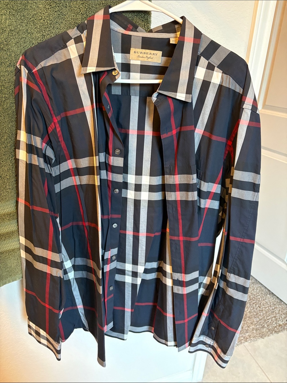 Burberry Navy Plaid Long-Sleeve Dress Shirt (3X)